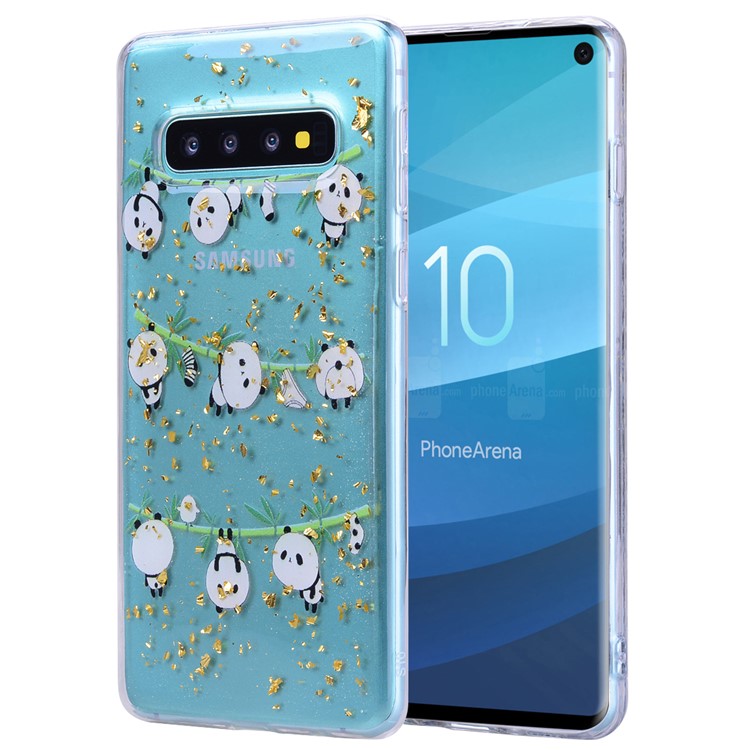 Glitter Sequins Inlaid Patterned TPU Phone Cover for Samsung Galaxy S10 - Pandas-1