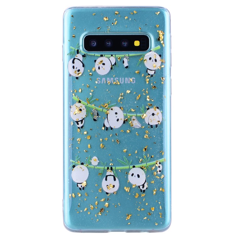 Glitter Sequins Inlaid Patterned TPU Phone Cover for Samsung Galaxy S10 - Pandas-3