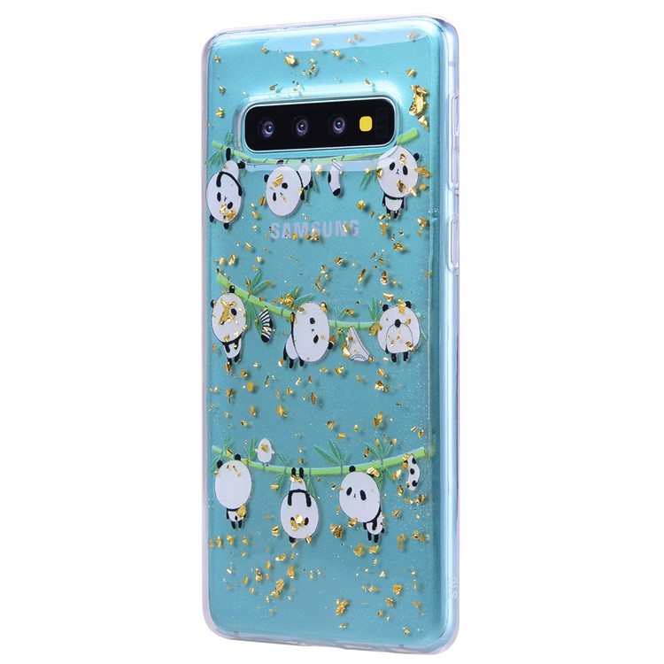 Glitter Sequins Inlaid Patterned TPU Phone Cover for Samsung Galaxy S10 - Pandas-4