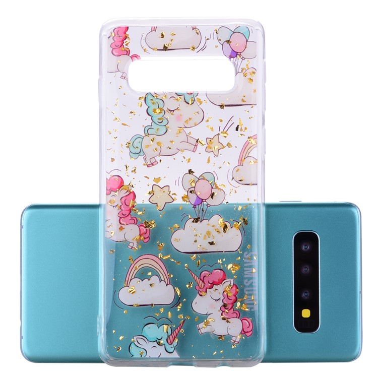 Блестки Блестки Инкрустированные Рисунком Крышка Телефона ТПУ Для Samsung Galaxy S10 - Единороги-2