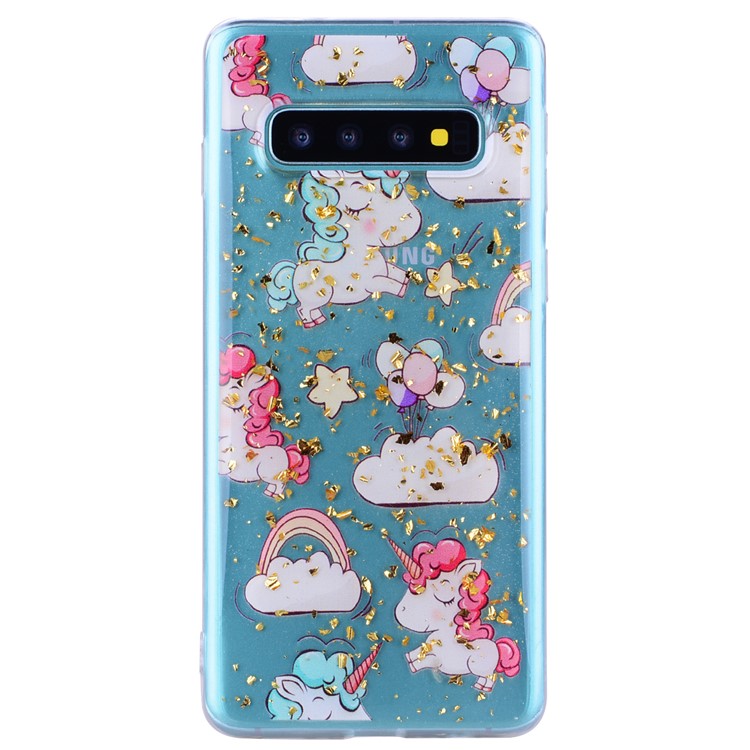 Блестки Блестки Инкрустированные Рисунком Крышка Телефона ТПУ Для Samsung Galaxy S10 - Единороги-3