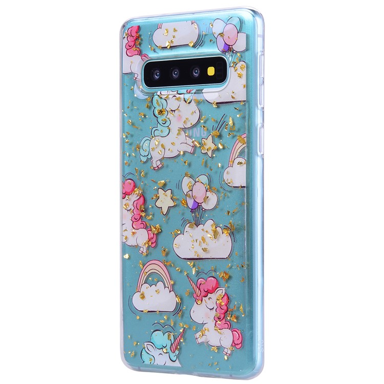 Блестки Блестки Инкрустированные Рисунком Крышка Телефона ТПУ Для Samsung Galaxy S10 - Единороги-4