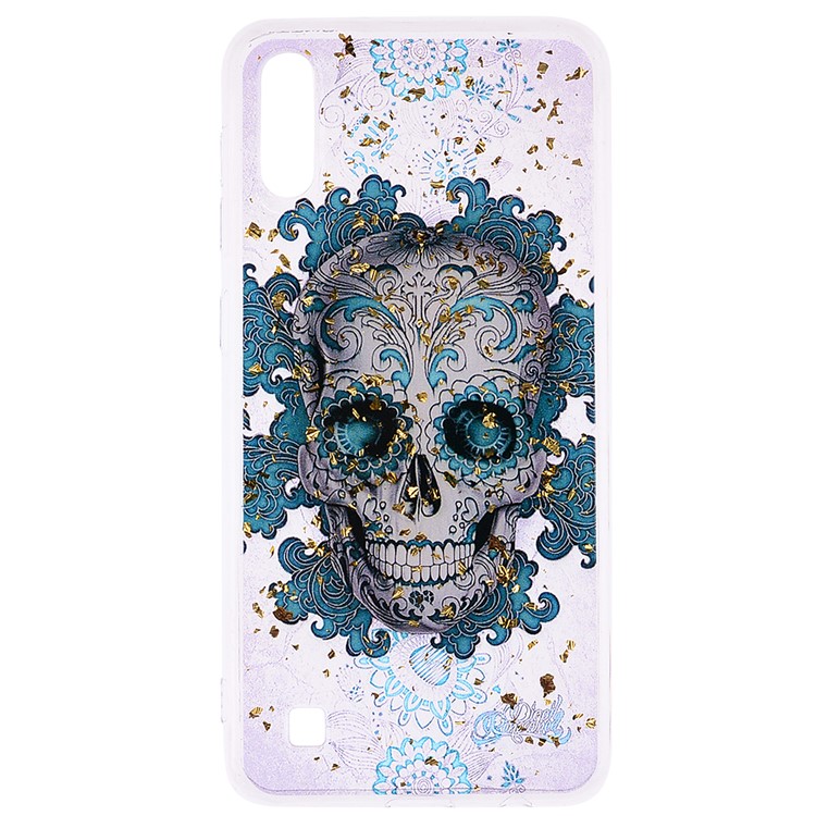 Glitter Sequins Inlaid Patterned TPU Phone Cover for Samsung Galaxy A10 - Skull-2