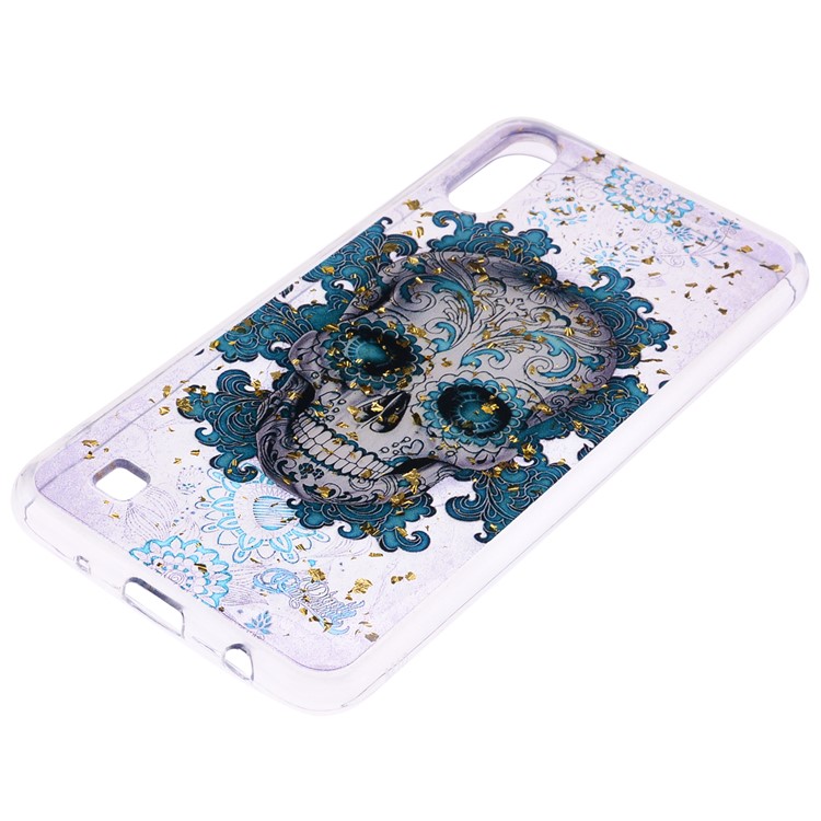 Glitter Sequins Inlaid Patterned TPU Phone Cover for Samsung Galaxy A10 - Skull-3