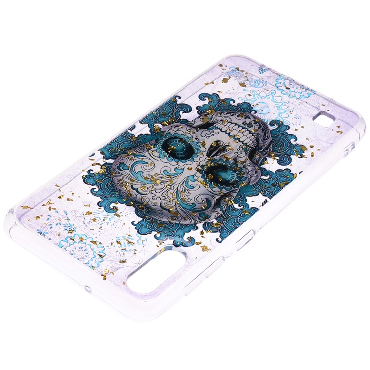 Glitter Sequins Inlaid Patterned TPU Phone Cover for Samsung Galaxy A10 - Skull-4