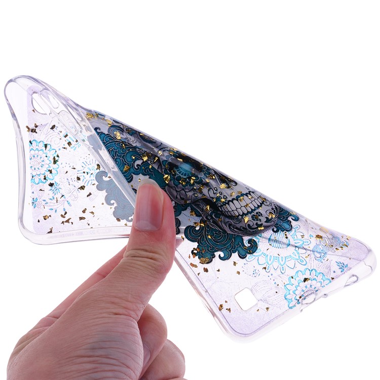 Glitter Sequins Inlaid Patterned TPU Phone Cover for Samsung Galaxy A10 - Skull-5