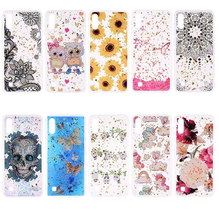 Glitter Sequins Inlaid Patterned TPU Phone Cover for Samsung Galaxy A10 - Skull-6