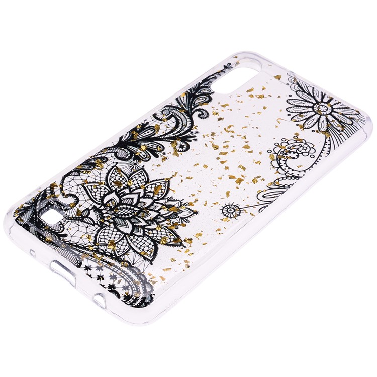 Glitter Sequins Inlaid Patterned TPU Phone Cover for Samsung Galaxy A10 - Black Lace-3