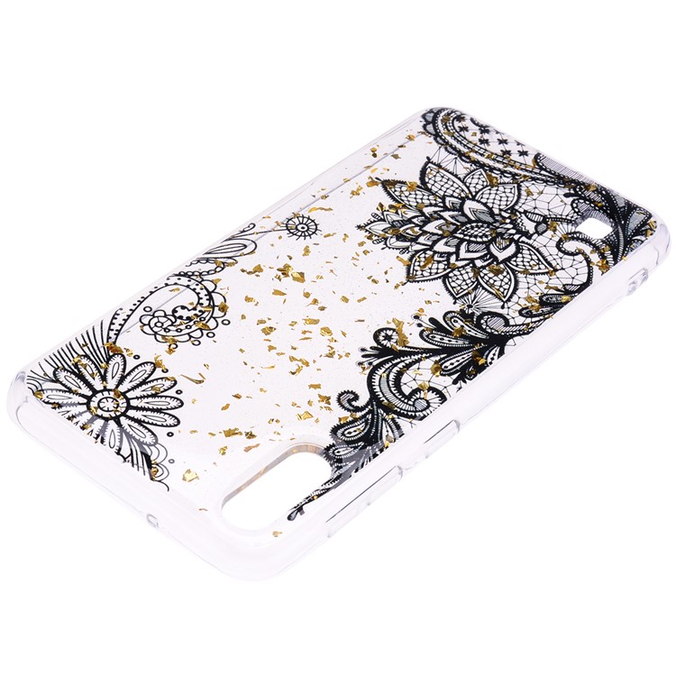 Glitter Sequins Inlaid Patterned TPU Phone Cover for Samsung Galaxy A10 - Black Lace-4