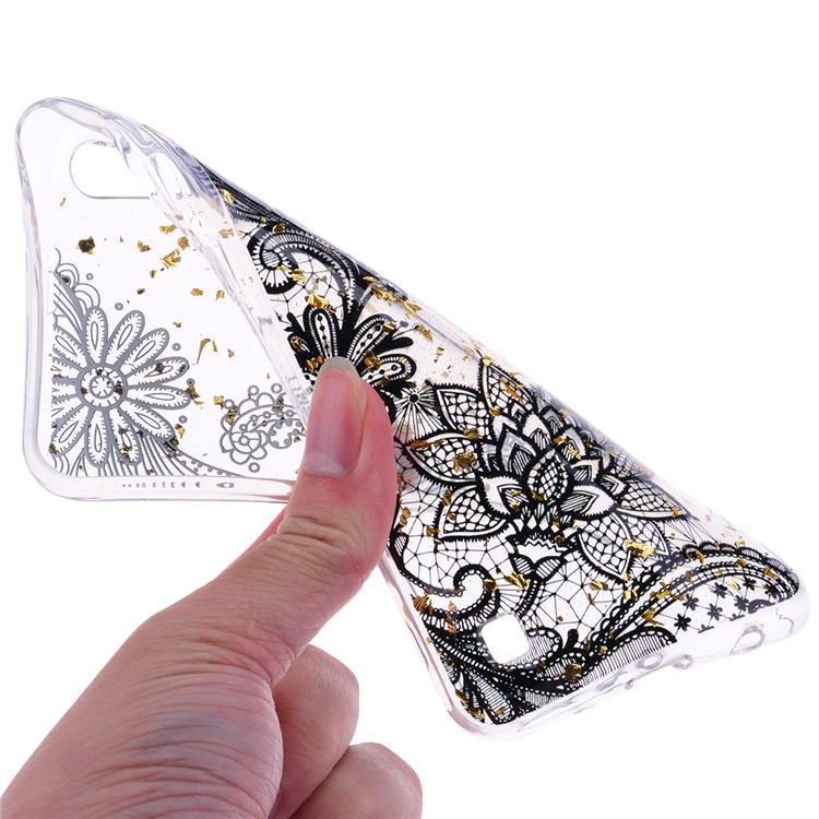 Glitter Sequins Inlaid Patterned TPU Phone Cover for Samsung Galaxy A10 - Black Lace-5