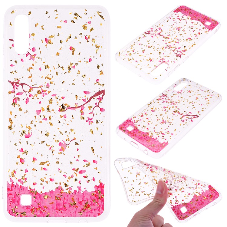 Glitter Sequins Inlaid Patterned TPU Phone Cover for Samsung Galaxy A10 - Falling Flowers-1