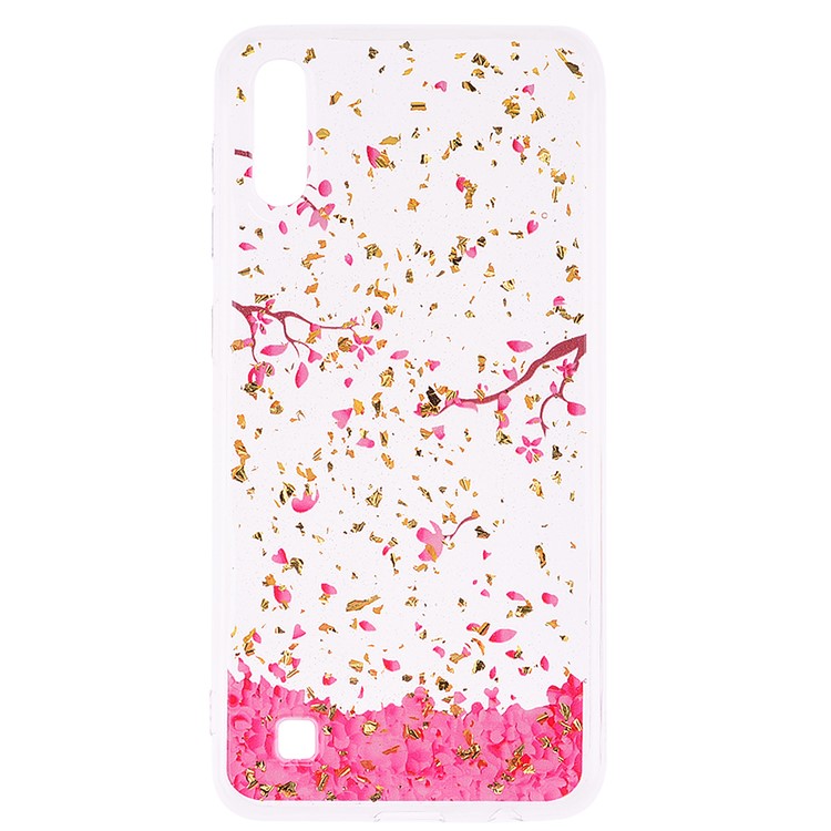 Glitter Sequins Inlaid Patterned TPU Phone Cover for Samsung Galaxy A10 - Falling Flowers-2