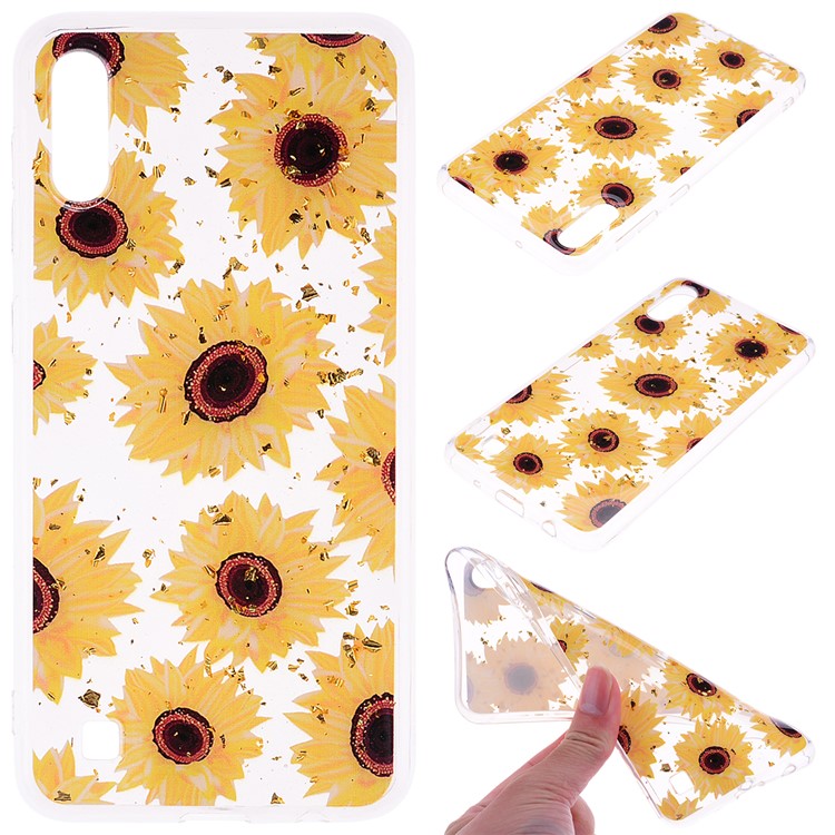 Glitter Sequins Inlaid Patterned TPU Phone Cover for Samsung Galaxy A10 - Sunflowers-1