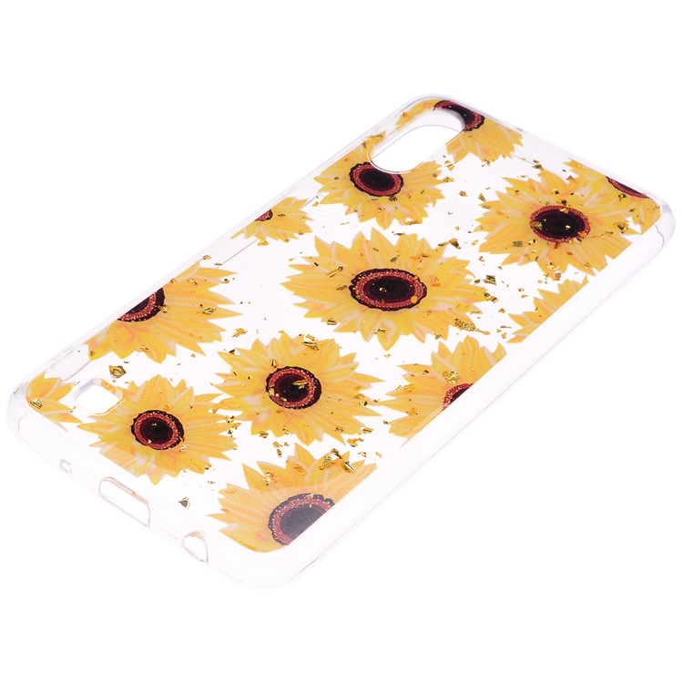 Glitter Sequins Inlaid Patterned TPU Phone Cover for Samsung Galaxy A10 - Sunflowers-3