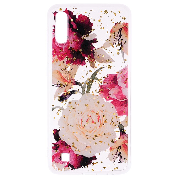 Glitter Sequins Inlaid Patterned TPU Phone Cover for Samsung Galaxy A10 - Pretty Flowers-2