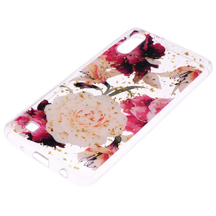 Glitter Sequins Inlaid Patterned TPU Phone Cover for Samsung Galaxy A10 - Pretty Flowers-3