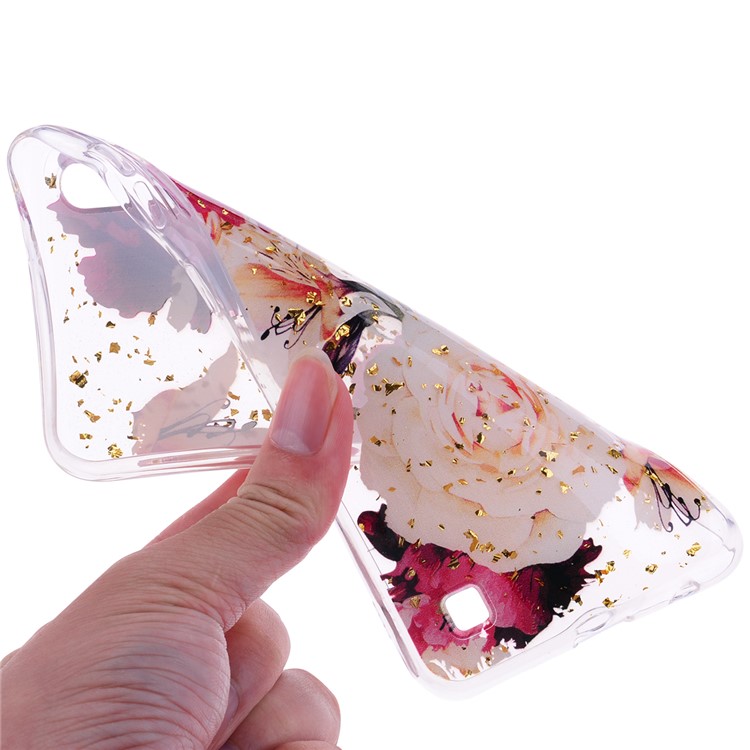 Glitter Sequins Inlaid Patterned TPU Phone Cover for Samsung Galaxy A10 - Pretty Flowers-5