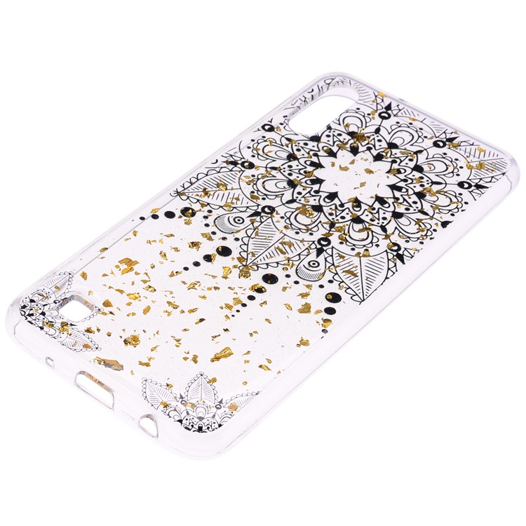 Glitter Sequins Inlaid Patterned TPU Phone Cover for Samsung Galaxy A10 - Black Flower-3