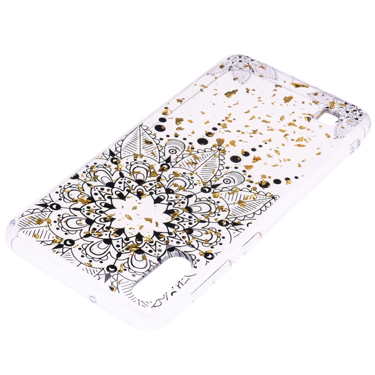 Glitter Sequins Inlaid Patterned TPU Phone Cover for Samsung Galaxy A10 - Black Flower-4