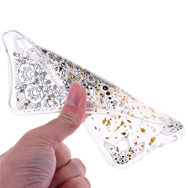 Glitter Sequins Inlaid Patterned TPU Phone Cover for Samsung Galaxy A10 - Black Flower-5