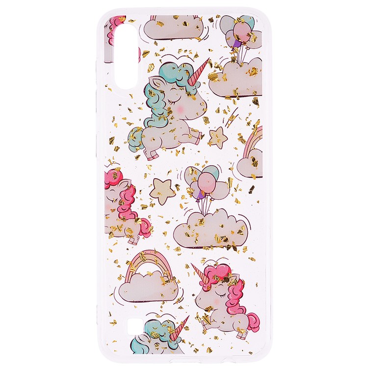 Glitter Sequins Inlaid Patterned TPU Phone Cover for Samsung Galaxy A10 - Unicorns-2