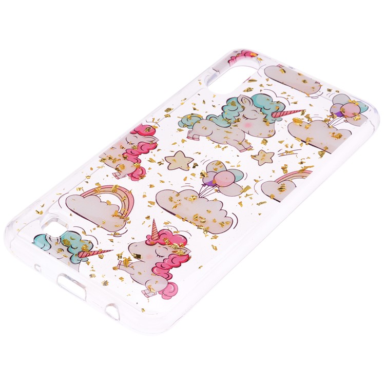 Glitter Sequins Inlaid Patterned TPU Phone Cover for Samsung Galaxy A10 - Unicorns-3