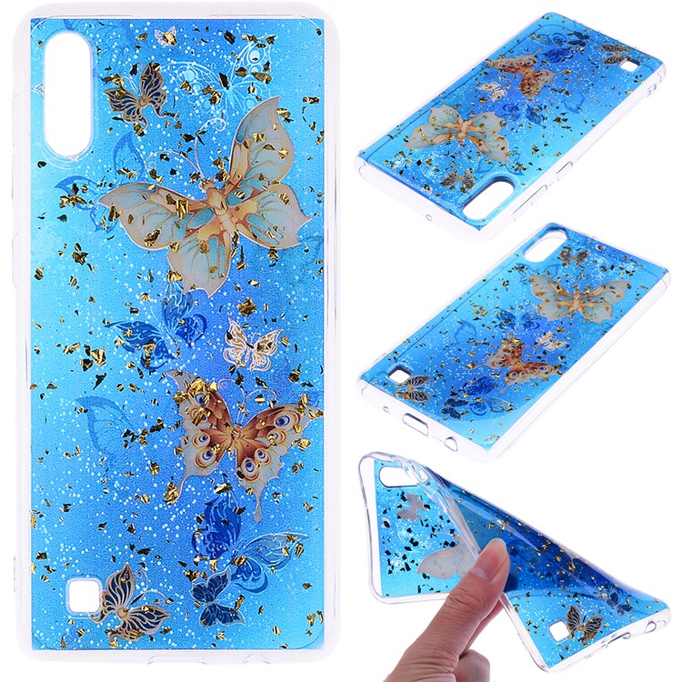 Glitter Sequins Inlaid Patterned TPU Phone Cover for Samsung Galaxy A10 - Butterflies-1