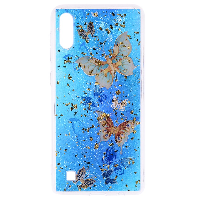Glitter Sequins Inlaid Patterned TPU Phone Cover for Samsung Galaxy A10 - Butterflies-2