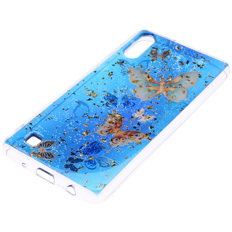 Glitter Sequins Inlaid Patterned TPU Phone Cover for Samsung Galaxy A10 - Butterflies-3