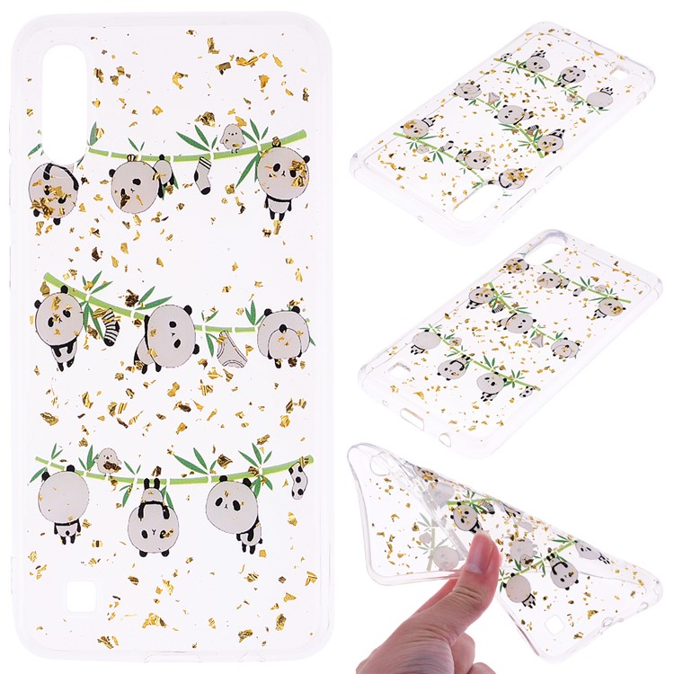 Glitter Sequins Inlaid Patterned TPU Phone Cover for Samsung Galaxy A10 - Pandas-1
