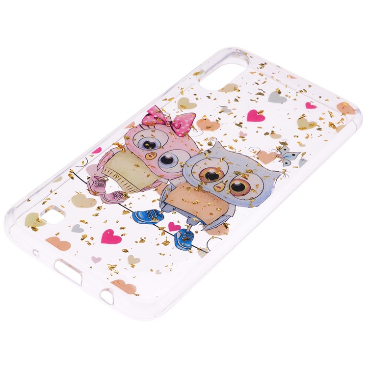 Glitter Sequins Inlaid Patterned TPU Phone Cover for Samsung Galaxy A10 - Owls-3