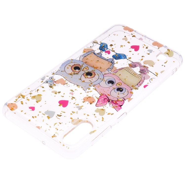 Glitter Sequins Inlaid Patterned TPU Phone Cover for Samsung Galaxy A10 - Owls-4