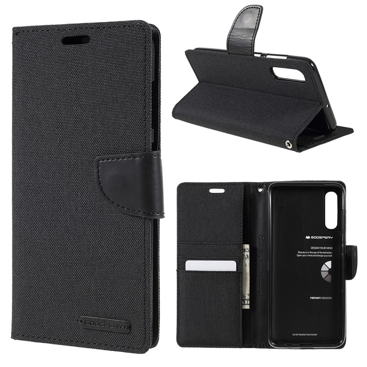 MERCURY GOOSPERY Canvas Diary Leather Wallet Mobile Case for Samsung Galaxy A70 - Black-1