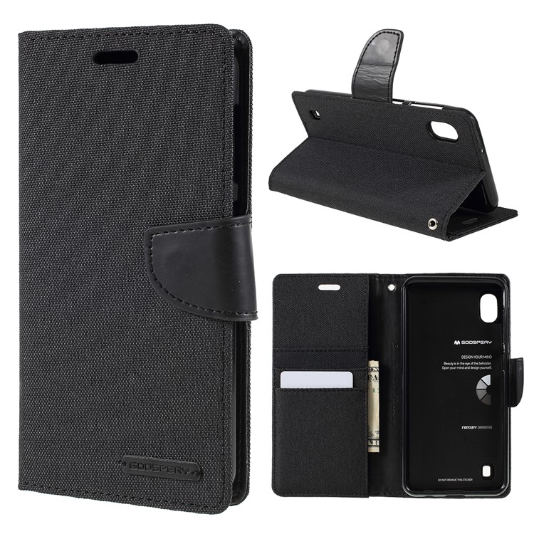 MERCURY GOOSPERY Canvas Diary Leather Wallet Phone Cover for Samsung Galaxy A10 - Black-1