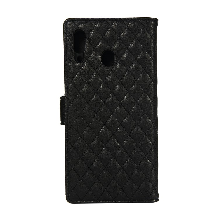 Stitching Grid Leather Wallet Cell Phone Case for Samsung Galaxy M20 - Black-2