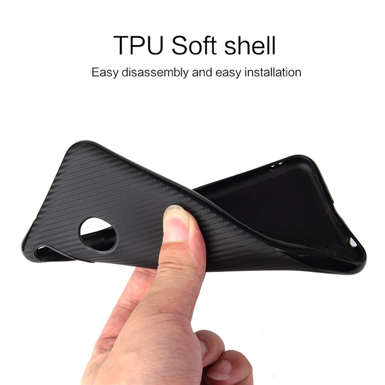 Carbon Fiber Texture Soft TPU Mobile Phone Cover for Samsung Galaxy M20 - Black-4