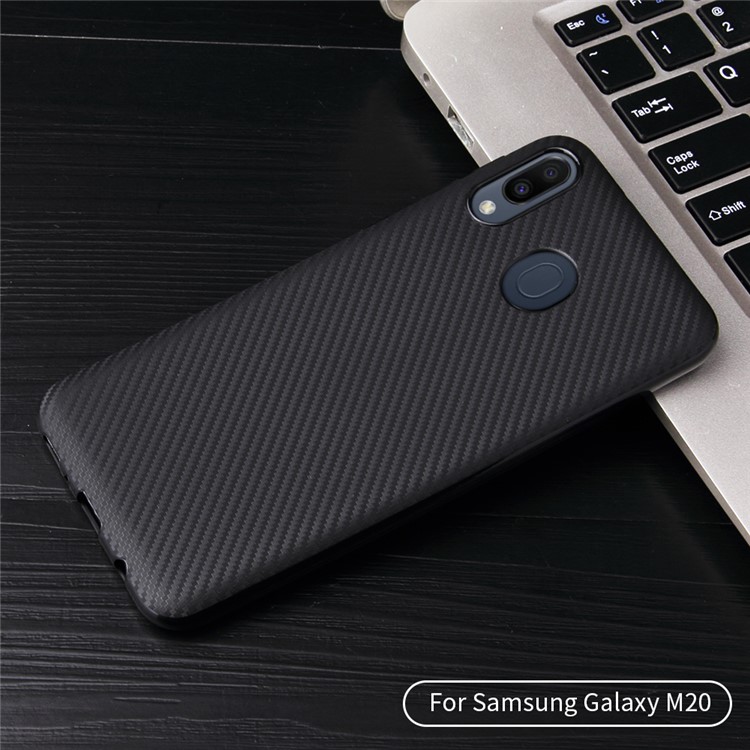 Carbon Fiber Texture Soft TPU Mobile Phone Cover for Samsung Galaxy M20 - Black-5