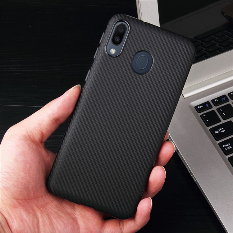 Carbon Fiber Texture Soft TPU Mobile Phone Cover for Samsung Galaxy M20 - Black-6