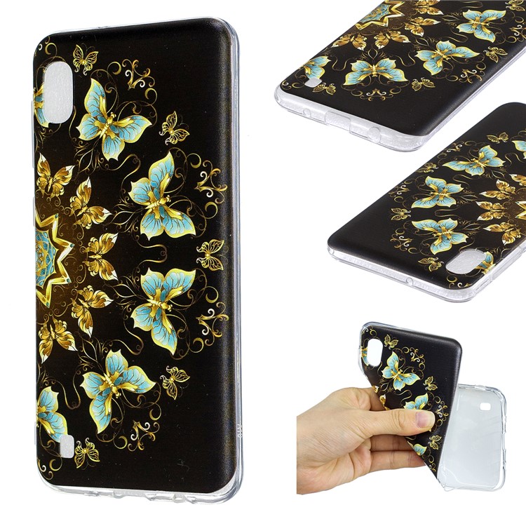Cartoon Pattern Printing Soft TPU Cell Phone Case for Samsung Galaxy A10 - Black Butterfly-1