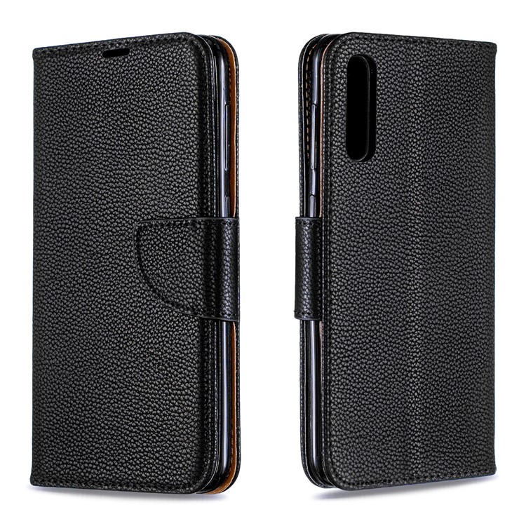 Litchi-Haut PU-Lederständer-Mappenkasten Für Samsung-Galaxie A50 - Schwarz-4