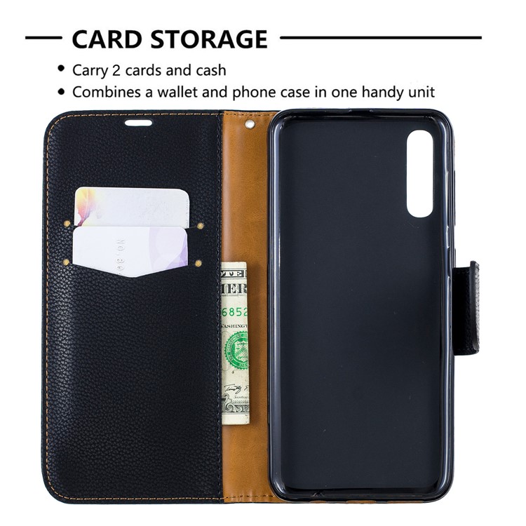 Litchi-Haut PU-Lederständer-Mappenkasten Für Samsung-Galaxie A50 - Schwarz-6