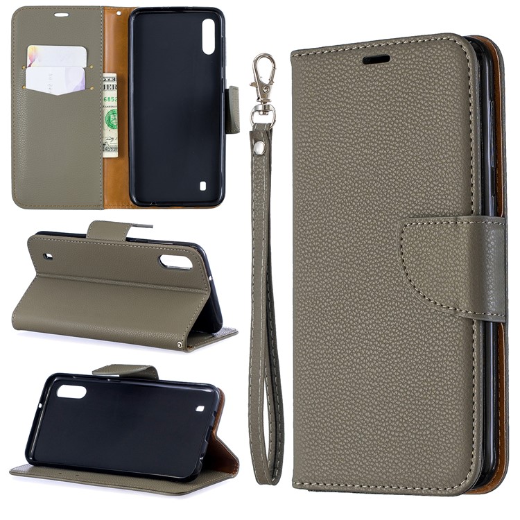 

Litchi Skin PU Leather Stand Wallet Case for Samsung Galaxy M10 - Grey, Galaxy M10