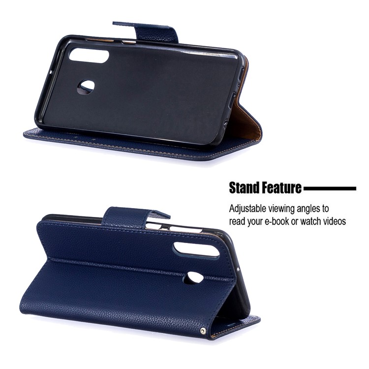 Litchi Skin PU Leather Stand Wallet Case for Samsung Galaxy M30 / A40s - Blue-5
