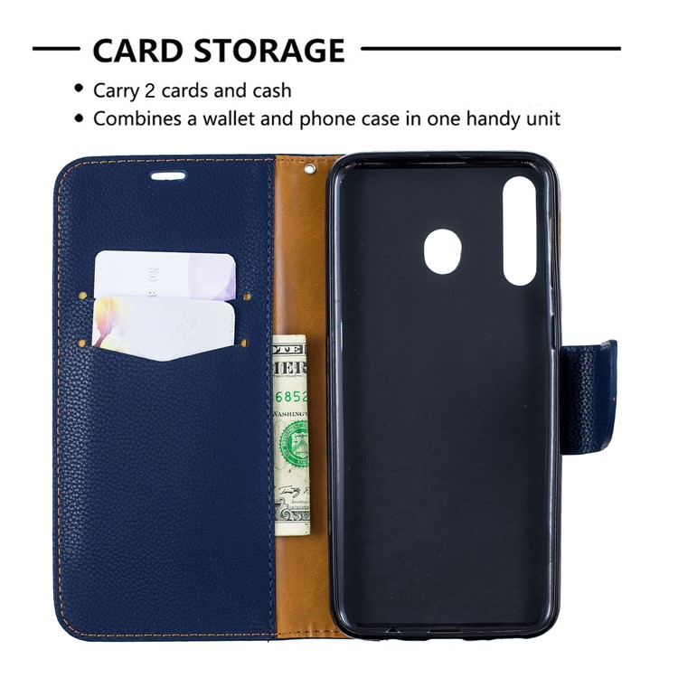 Litchi Skin PU Leather Stand Wallet Case for Samsung Galaxy M30 / A40s - Blue-6