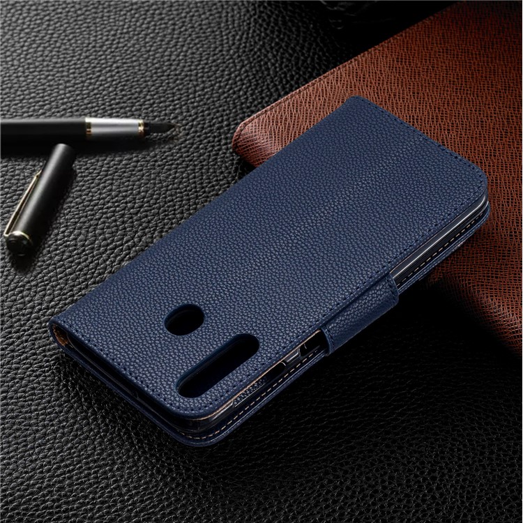 Litchi Skin PU Leather Stand Wallet Case for Samsung Galaxy M30 / A40s - Blue-8