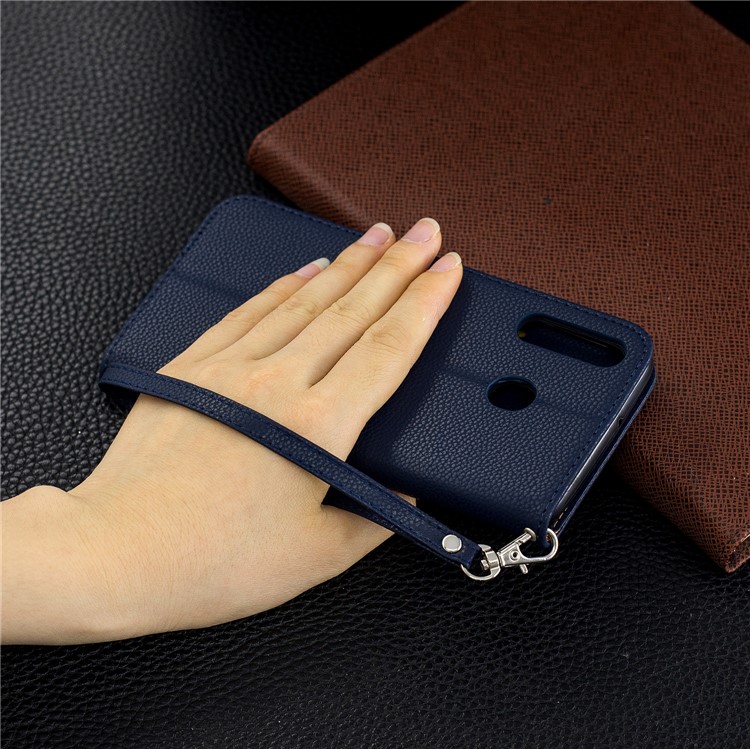 Litchi Skin PU Leather Stand Wallet Case for Samsung Galaxy M30 / A40s - Blue-9