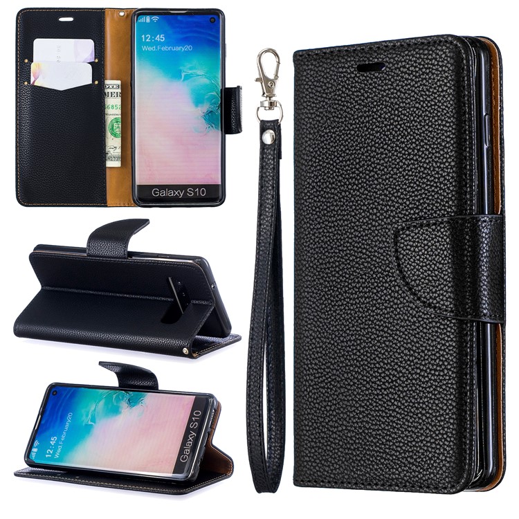 

Litchi Skin Leather Wallet Case for Samsung Galaxy S10 - Black, Galaxy S10