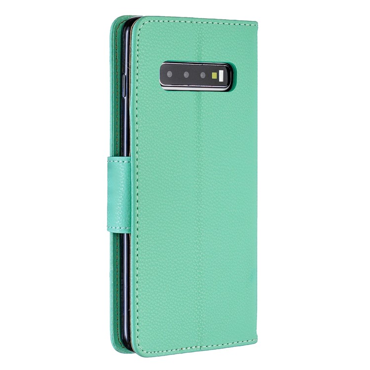 Lichia Pele PU Couro Stand Case Carteira Para Samsung Galaxy S10 Plus - Verde-3