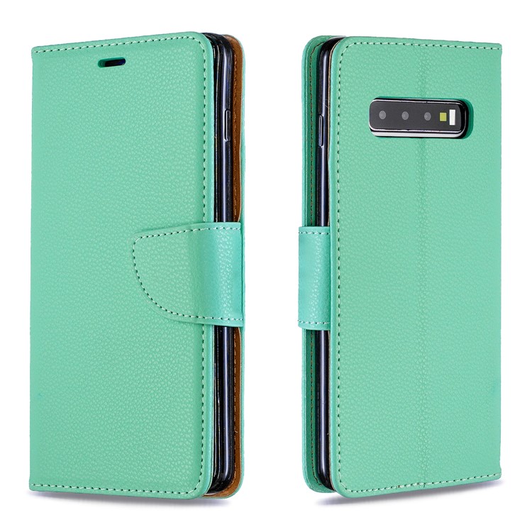 Lichia Pele PU Couro Stand Case Carteira Para Samsung Galaxy S10 Plus - Verde-4