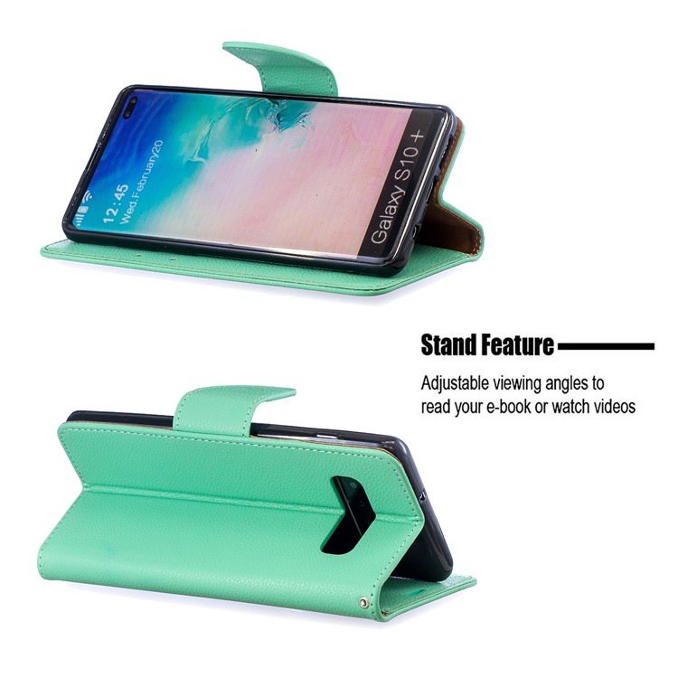 Lichia Pele PU Couro Stand Case Carteira Para Samsung Galaxy S10 Plus - Verde-5